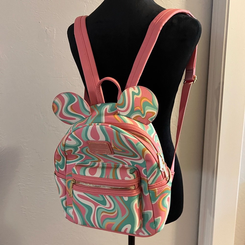 Loungefly Pink and Green Swirl Backpack